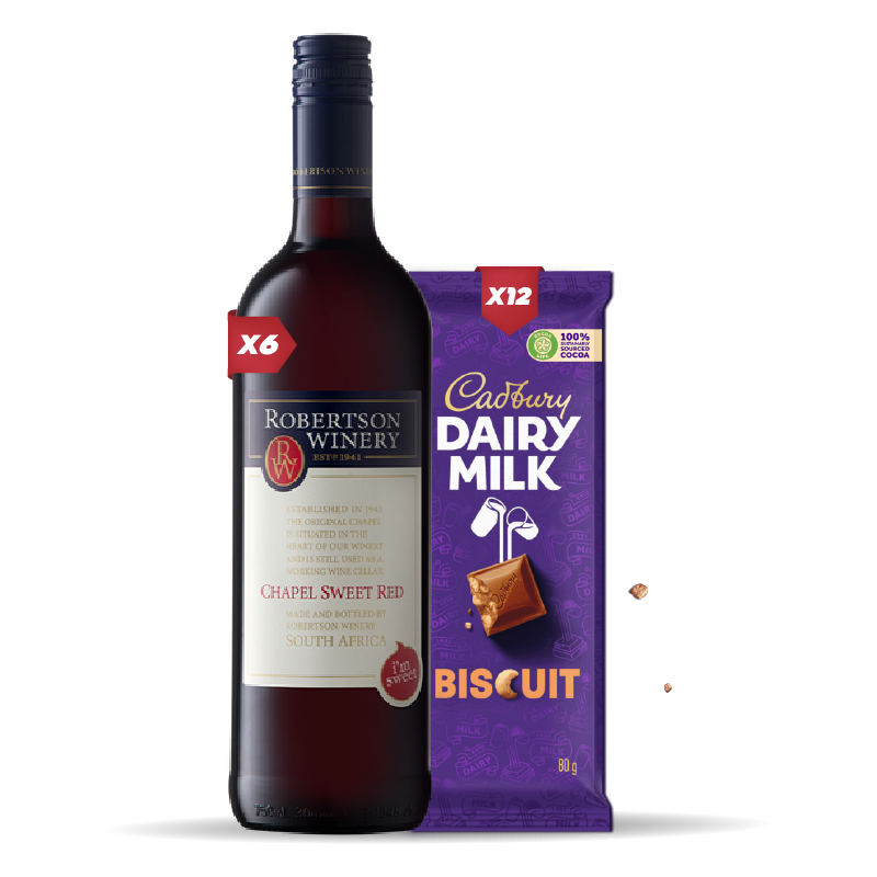 6x ROBERTSON CHAPEL NATURAL SWEET RED 1.5L +12x Cadbury Dairy Milk Biscuit 80g